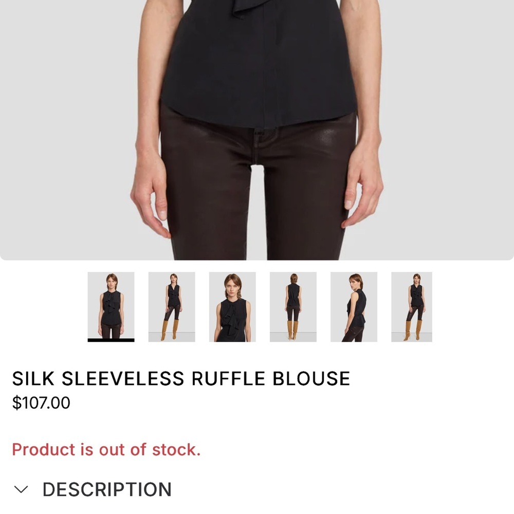 7 For All Mankind Silk Sleeveless Ruffle Tank - Picture 2 of 5